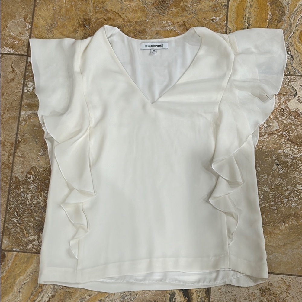 Elizabeth and James White Ruffle Sleeve Top size medium